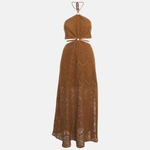 Jonathan Simkhai Brown Crochet Cut-Out Maxi Dress M