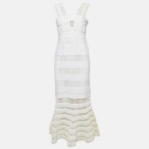 Jonathan Simkhai Off White Straw Trim Knit Sleeveless Midi Dress M