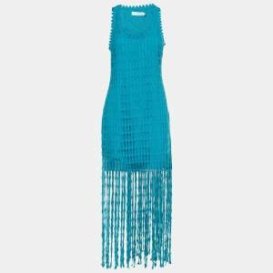 Jonathan Simkhai Blue Crochet Knit Janette Fringed Dress S