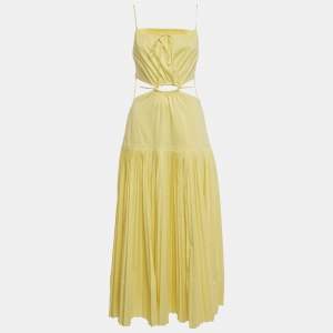 Jonathan Simkhai Yellow Cotton Blend Pleated Cut-Out Maxi Dress S