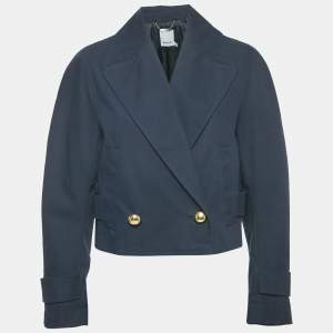 Jonathan Simkhai Navy Blue Cotton Double Breasted Olina Cropped Jacket S