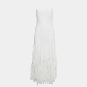 Pre Owned Simkhai White Chiffon Pleated Lace Maxi Dress S