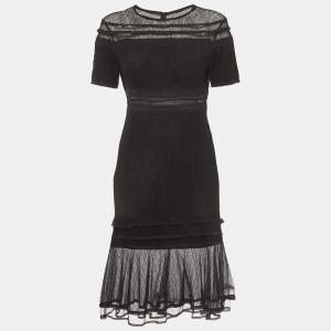 Pre Owned Jonathan Simkhai Black Lace Tulle Midi Dress S