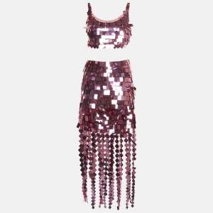 Pre Owned Jonathan Simkhai Pink Sequin Ronette Bralette and Lucee Skirt Suit XS
