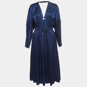 Jonathan Simkhai Navy Blue Santiago Godet Silk Midi Dress S
