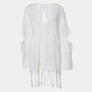 Jonathan Simkhai White Chunky Knit Rayna Cut-Out Poncho M