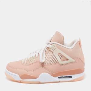 Jordan Peach Pink Nubuck Leather Air Jordan Retro 4 High Top Sneakers Size 38