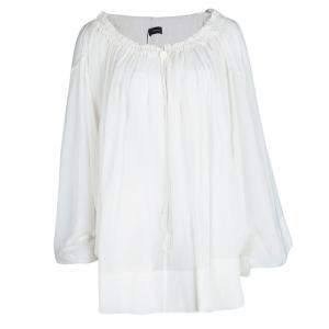 Joseph White Gathered Cotton Voile Off Shoulder Oversized Mou Mou Blouse M