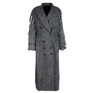 Joseph Grey Check Jersey and Jacquard Wool Al Maxi Overcoat L