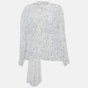 مملوكة مسبقًا Joseph White/Grey Cannon Mineral Print Silk Shirt L