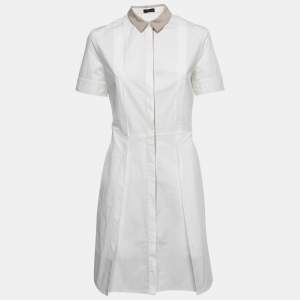 Joseph Cream Cotton Pleated Shirt Dress M