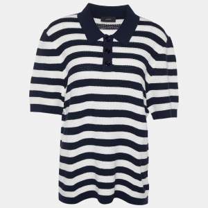 JosephNavy Blue & White Striped Perforated Cotton Knit Polo T-Shirt XL