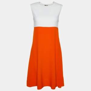 Joseph Orange & White Crepe Paneled Sleeveless A-Line Dress S