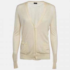 Joseph Cream Georgette and Wool Buttoned Cardigan L