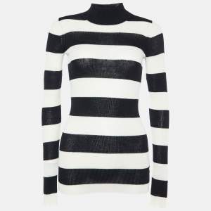 Joseph Black/White Stripe Cashmere High Neck Sweater XS