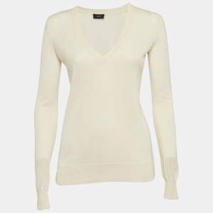 Joseph Cream Cashmere Knit V-Neck Sweater S