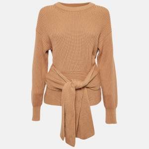 Joseph Brown Rib Knit Tie-Up Detail Sweater S