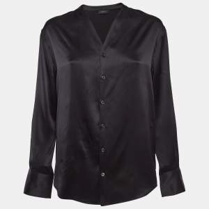 Joseph Black Satin Silk Layered Button Front Top S