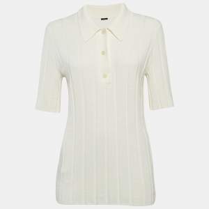 Joseph Ivory White Textured Rib Knit Polo T-Shirt S