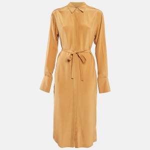 Joseph Brown Crepe Silk Belted Brown Shirt Dress S