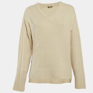 Joseph Ivory White Cashmere Knit V-Neck Sweater L