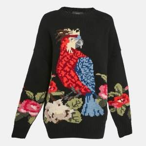Joseph Black Parrot Sweet Flower Handknit Sweater S