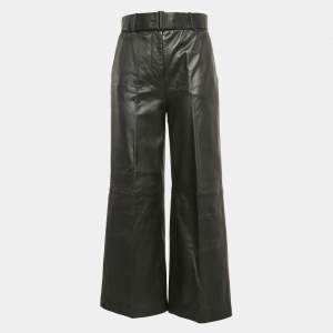 Joseph Black Leather Belted Wide-Leg Pants S