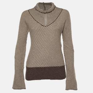 Joseph Brown/Cream Wool Blend High Neck Sweater S 