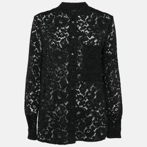 Joseph Black Floral Lace Button Front Blouse M