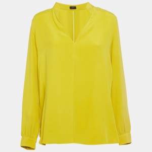 Joseph Yellow Matt Silk Long Sleeve Blouse M