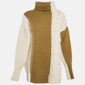 Joseph Cream/Green Cable Knit Turtle Neck Sweater M