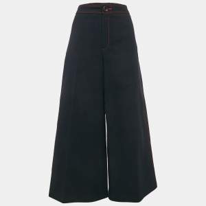 Joseph Navy Blue Contrast Stitch Wool Twill Wide-Leg Jeans L Waist 32"