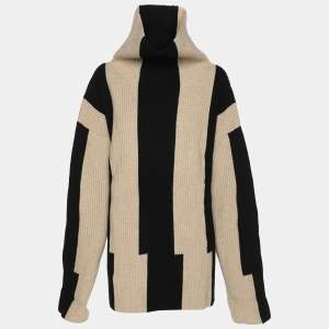 Joseph Black /Beige Rib Knit Wool Poncho XL