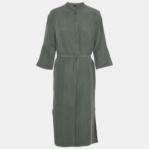 Joseph Green Silk Toile Belted Barker Midi Dress L