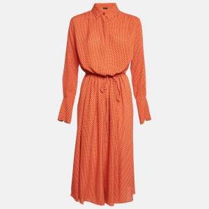 Joseph Orange Floral Print Silk Shirt Dress M