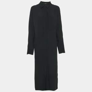 Joseph Black Crepe Button Front Long Shirt Dress L