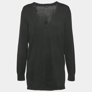 Joseph Black Wool V-Neck Long Sleeve Tunic Sweater M
