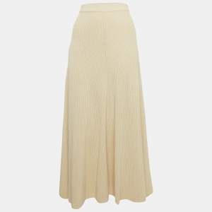 Joseph Cream Rib Knit Flared Midi Skirt M
