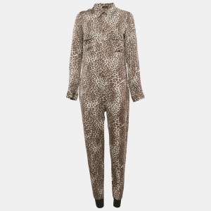 Joseph Grey Animal Print Silk Button Front Jumpsuit M
