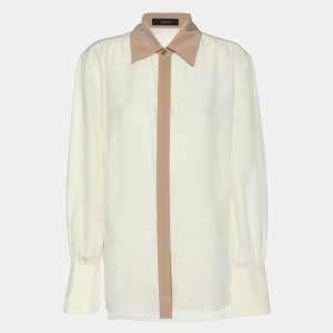 Joseph Cream/Beige Silk Evora Long Sleeve Shirt M