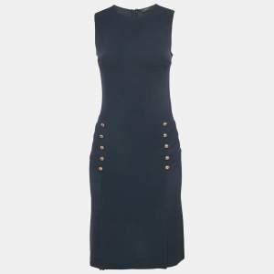 Joseph Navy Blue Stretch Crepe Button Detail Sleeveless Short Dress S