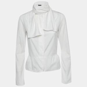 Pre Owned Joseph White Cotton Neck Tie Detail Shirt M