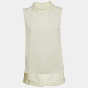 Pre Owned Joseph Off White Crepe Sleeveless Turtle Neck Top M