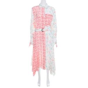 Joseph Pastel Peony Printed Silk Handkerchief Hem Belted Cyprien Shirt Dress M