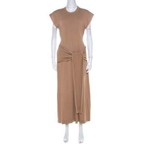 Joseph Sand Brown Rib Knit Cut Out Detail Tie Up Tipi Dress S
