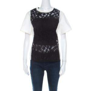 Joseph Black and White Leather Floral Lace Detail Jill Broderie Anglaise Top M 