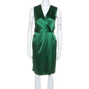 Joseph Green Silk Satin Stellina Wrap Dress M