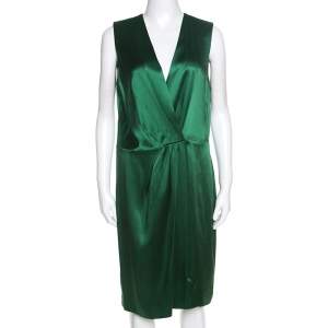 Joseph Green Silk Satin Stellina Wrap Dress L