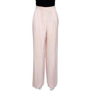 Joseph Pale Pink Matte Silk Chester Wide Leg Trousers L