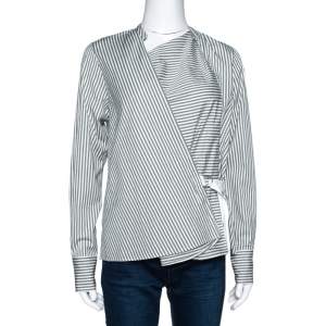 Joseph Sage Green Candy Striped Cotton Arran Wrap Top S